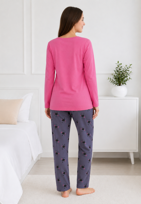 Pijama damă Serena bluză cu maneca lunga și pantaloni - Roz ,Engros